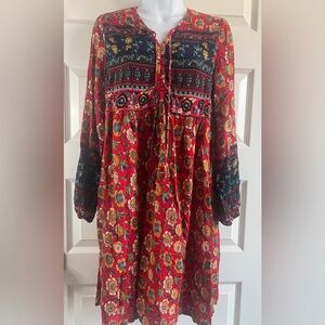 R. VIVIMOS Red Floral Boho Dress Size Large